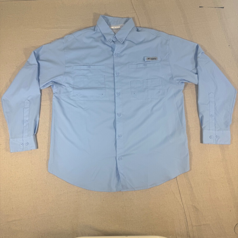 Columbia PFG Tamiami II Fishing Shirt Mens Large Blue Excellent Long Sleeve L